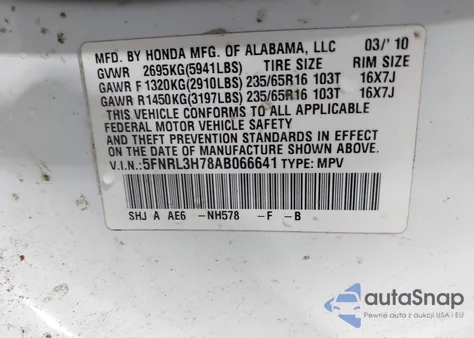 2010 Honda Odyssey Ex-L from USA, damaged, VIN 5FNRL3H78AB066641